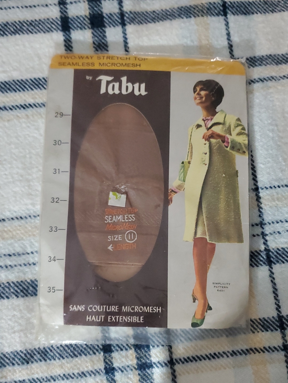 New Unopened 1960's TABU Vintage Seamless Sheer Nude/Tan Pantyhose